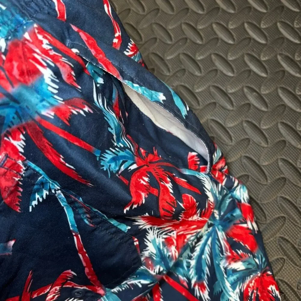 George Palm Trees Swim Trunks Size 2XL (44-46) Men`s Blue Red Beach Shorts